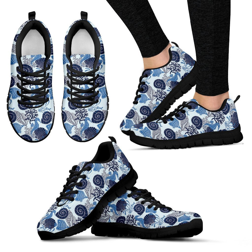 Ocean Pattern Print Black Sneaker Shoes For Men Women-grizzshop