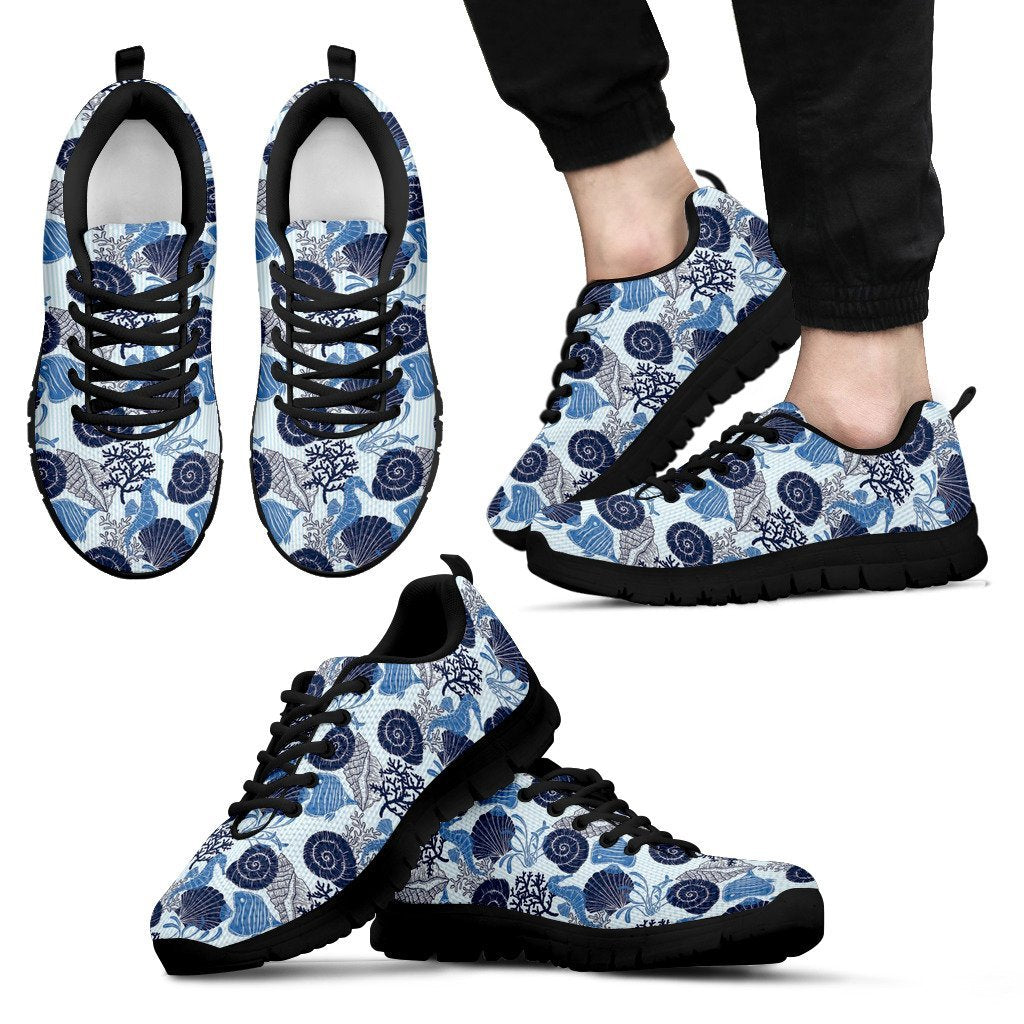 Ocean Pattern Print Black Sneaker Shoes For Men Women-grizzshop