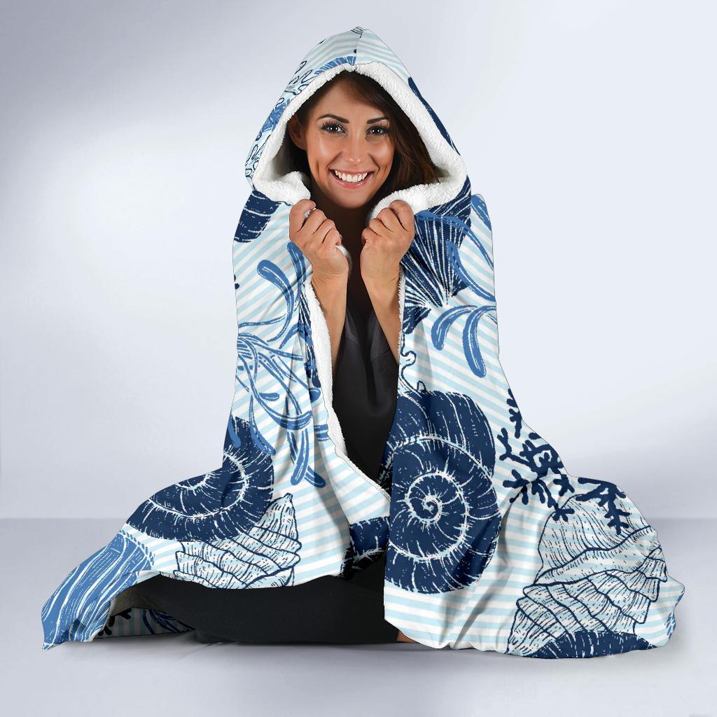 Ocean Pattern Print Hooded Blanket-grizzshop