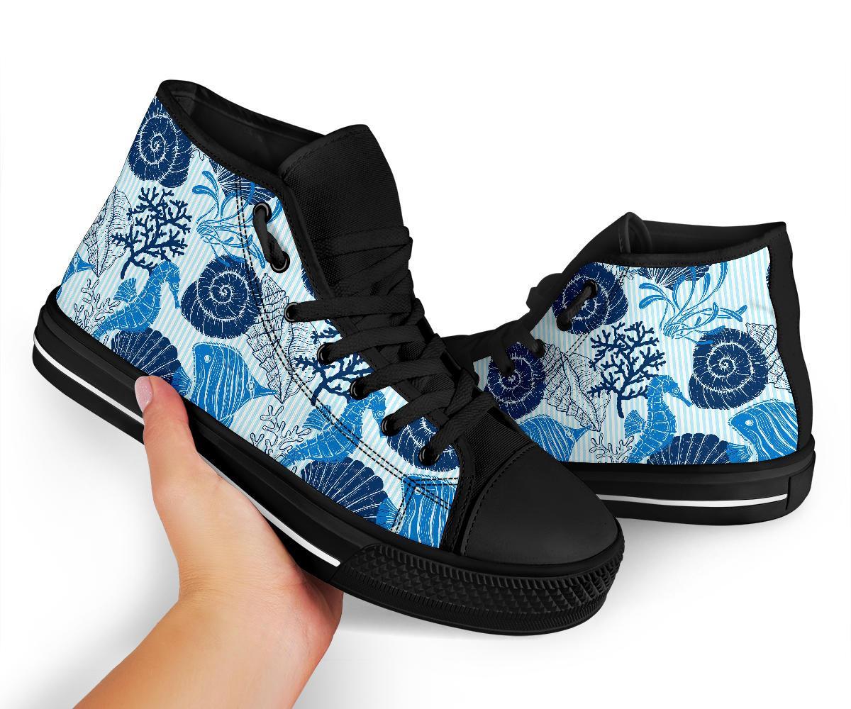 Ocean Pattern Print Men Women's High Top Shoes-grizzshop
