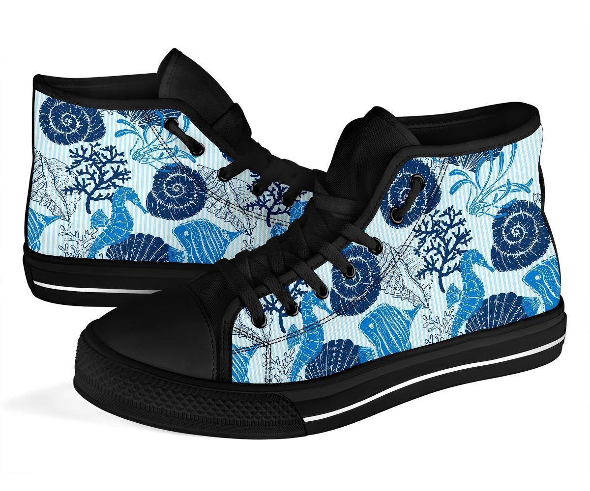 Ocean Pattern Print Men Women's High Top Shoes-grizzshop