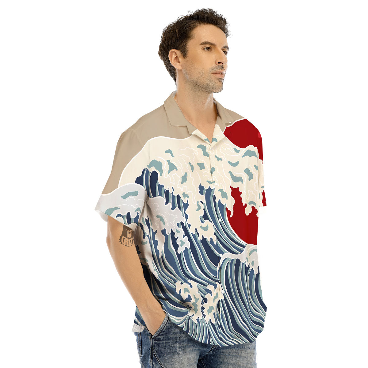 Ocean Wave Japanese Print Men's Hawaiian Shirt-grizzshop