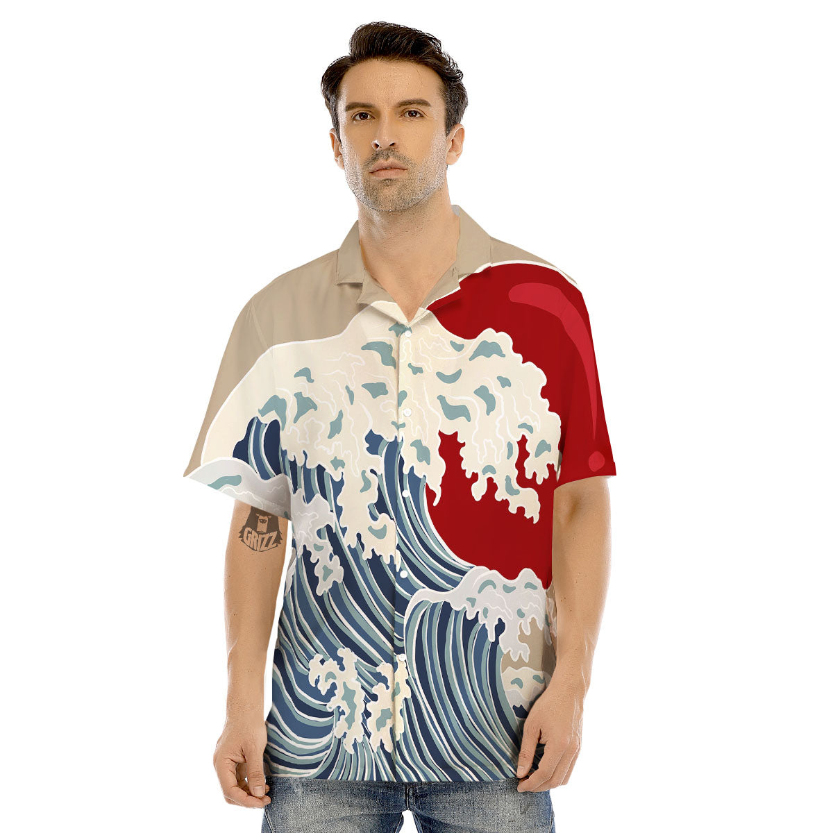Ocean Wave Japanese Print Men's Hawaiian Shirt-grizzshop