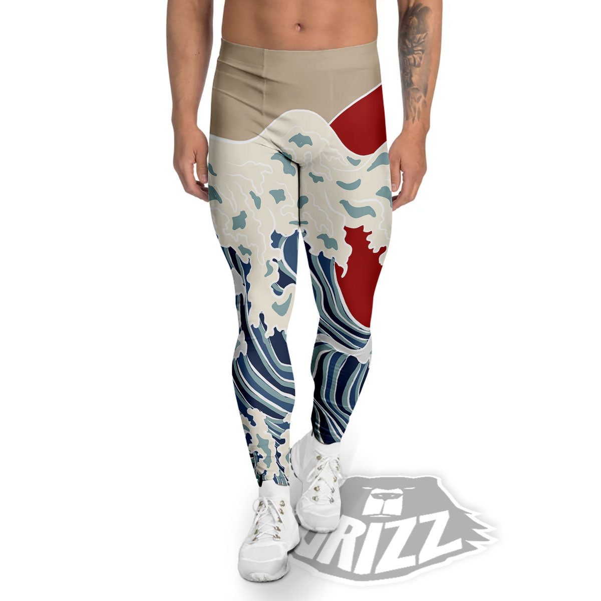 Ocean Wave Japanese Print Men's Leggings-grizzshop