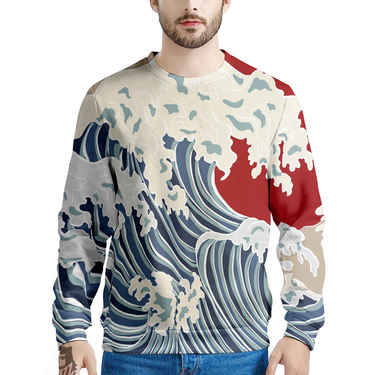 Ocean Wave Japanese Print Men's Sweatshirt-grizzshop