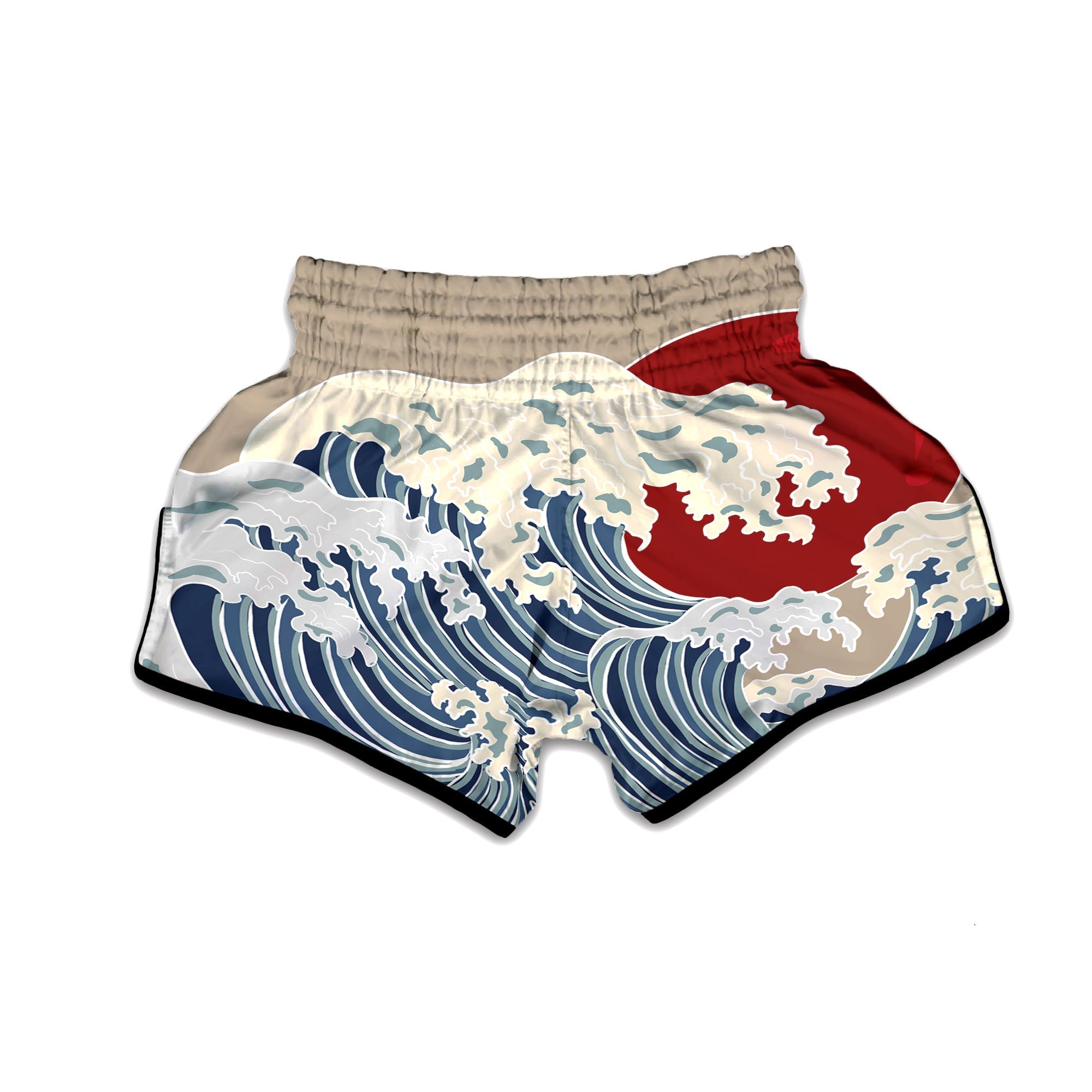 Ocean Wave Japanese Print Muay Thai Boxing Shorts-grizzshop