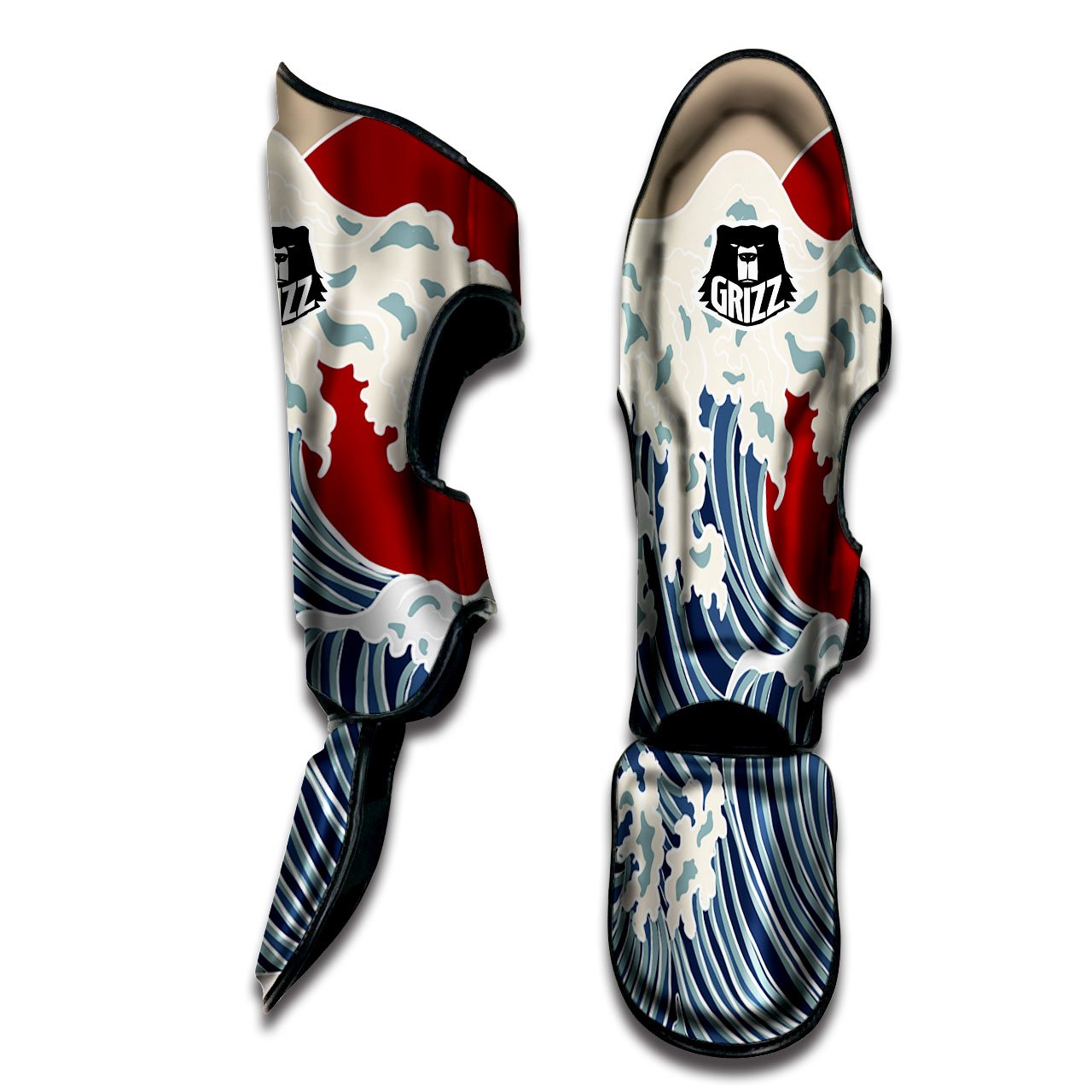 Ocean Wave Japanese Print Muay Thai Shin Guards-grizzshop