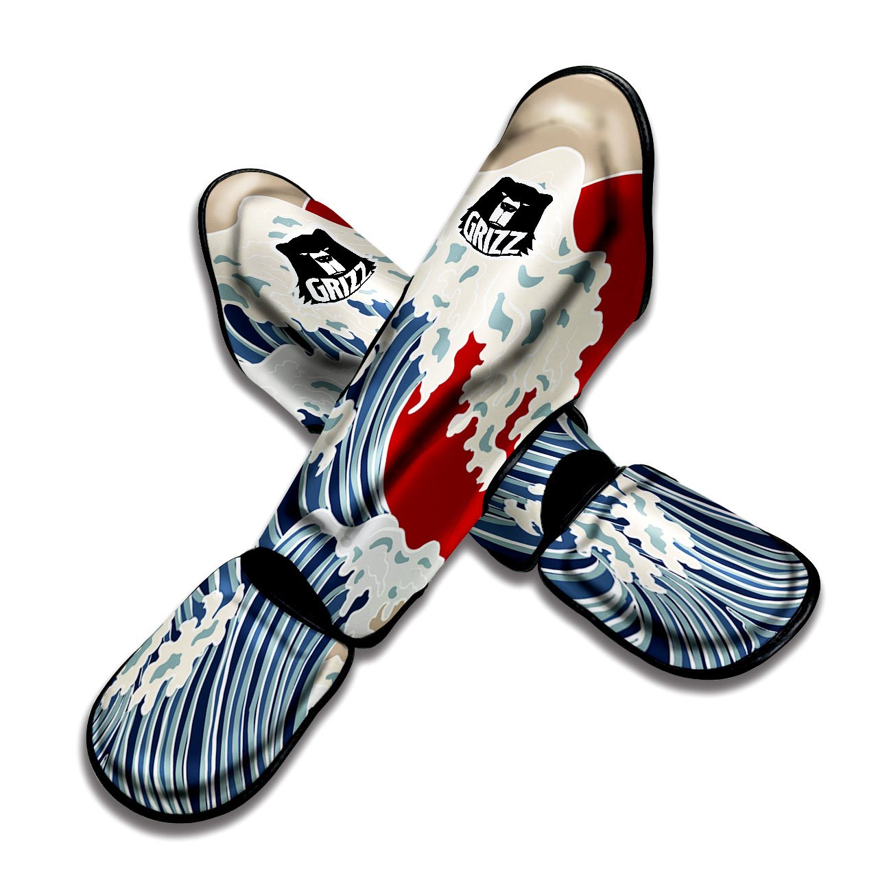 Ocean Wave Japanese Print Muay Thai Shin Guards-grizzshop