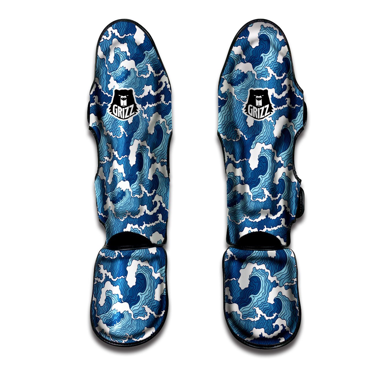 Ocean Wave Japanese Print Pattern Muay Thai Shin Guards-grizzshop