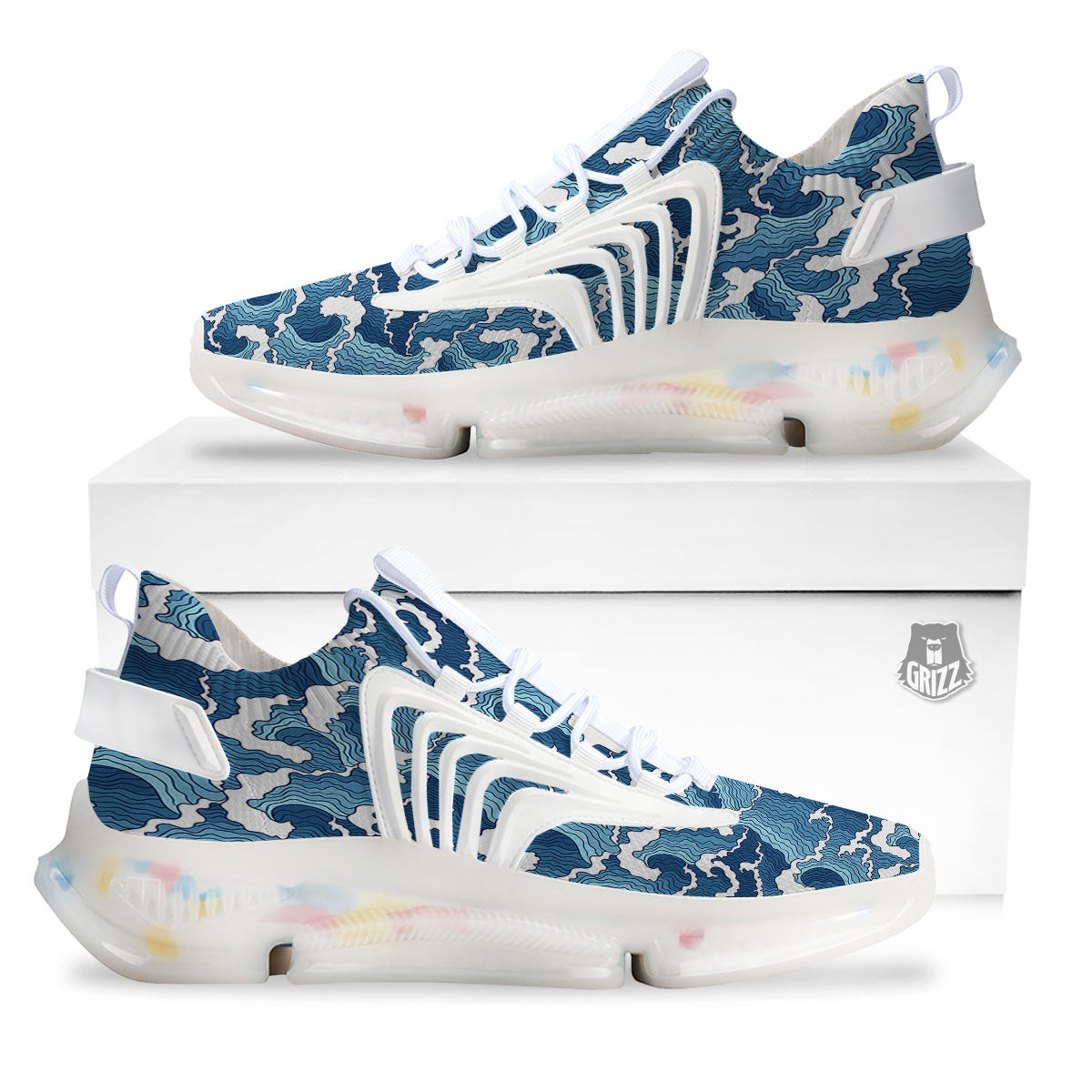 Ocean Wave Japanese Print Pattern White Gym Shoes-grizzshop