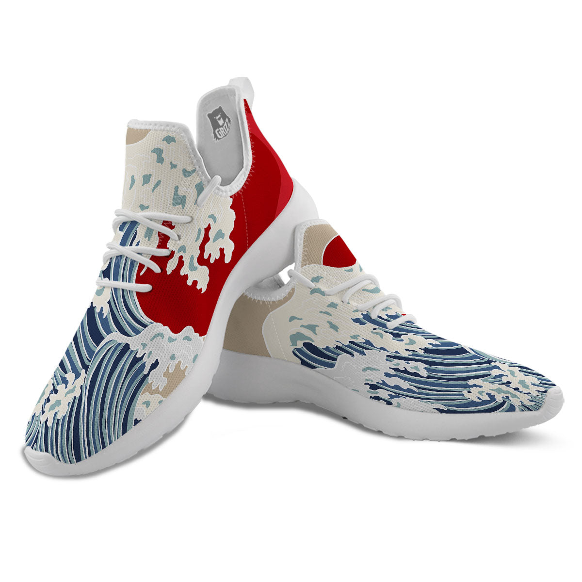 Ocean Wave Japanese Print White Athletic Shoes-grizzshop