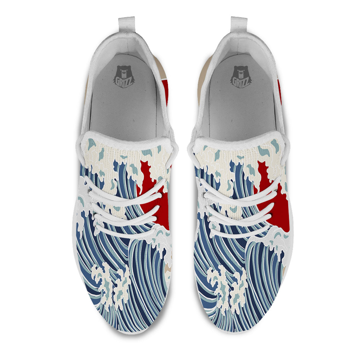 Ocean Wave Japanese Print White Athletic Shoes-grizzshop