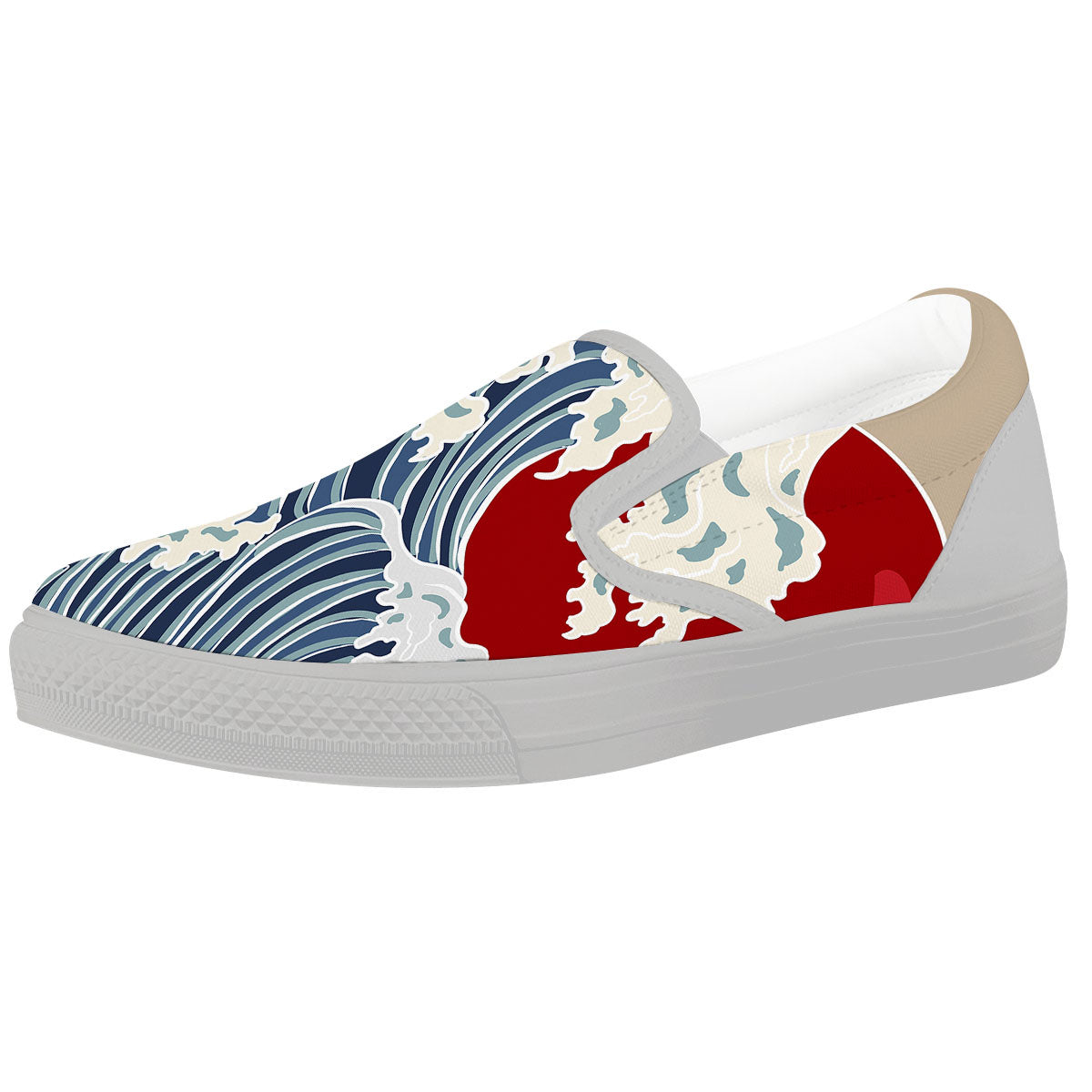 Ocean Wave Japanese Print White Slip On Shoes-grizzshop