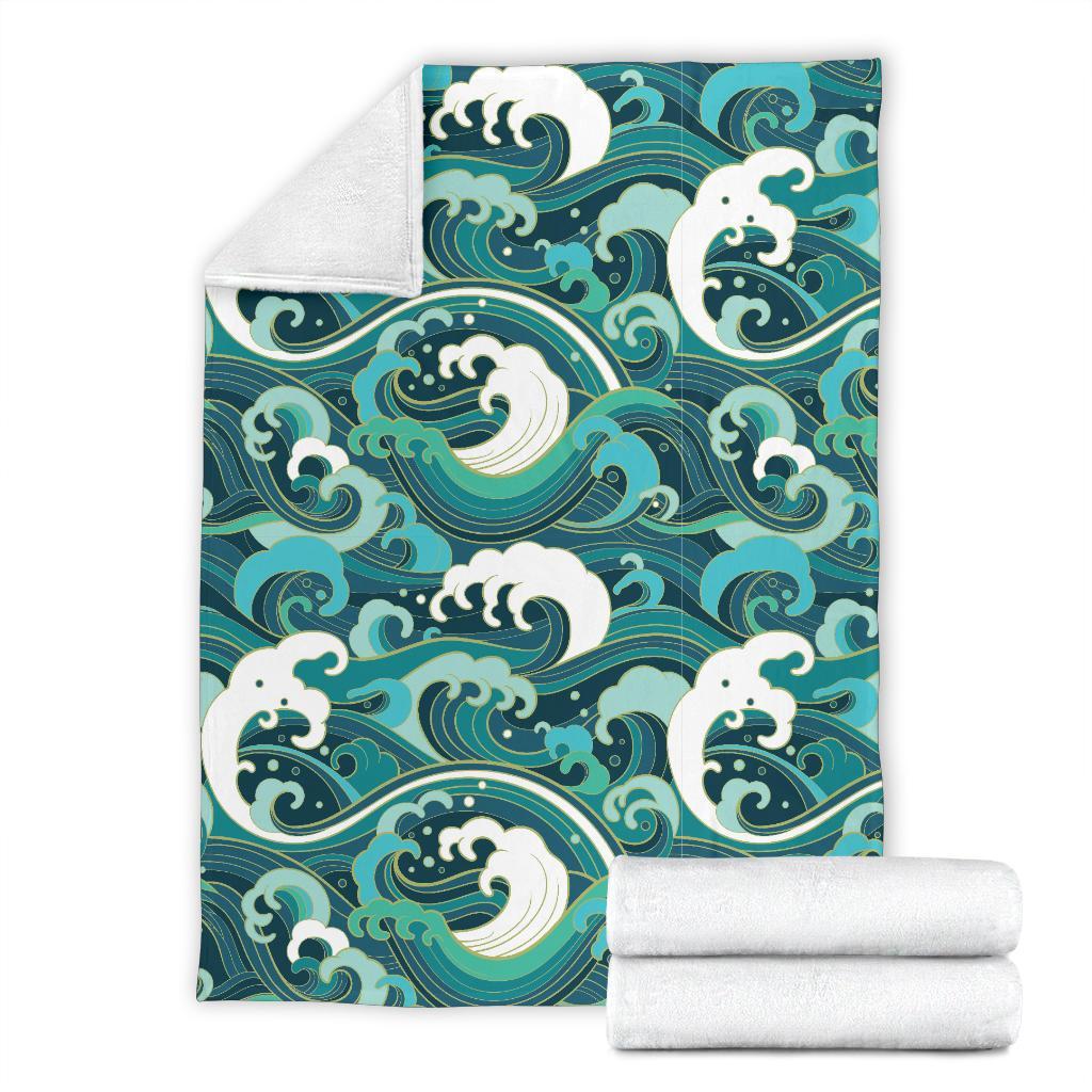 Ocean Wave Pattern Print Blanket-grizzshop