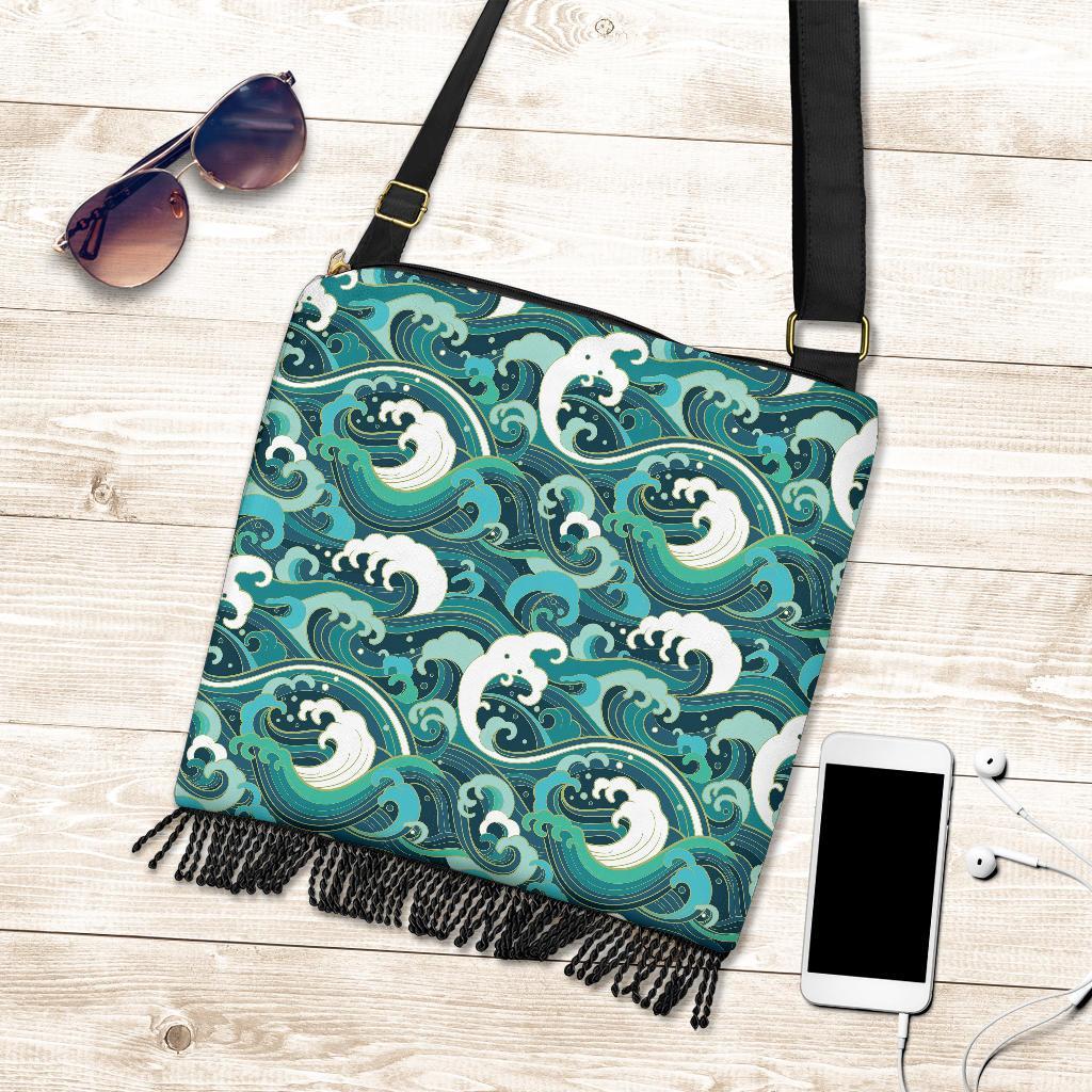 Ocean Wave Pattern Print Crossbody Bags-grizzshop