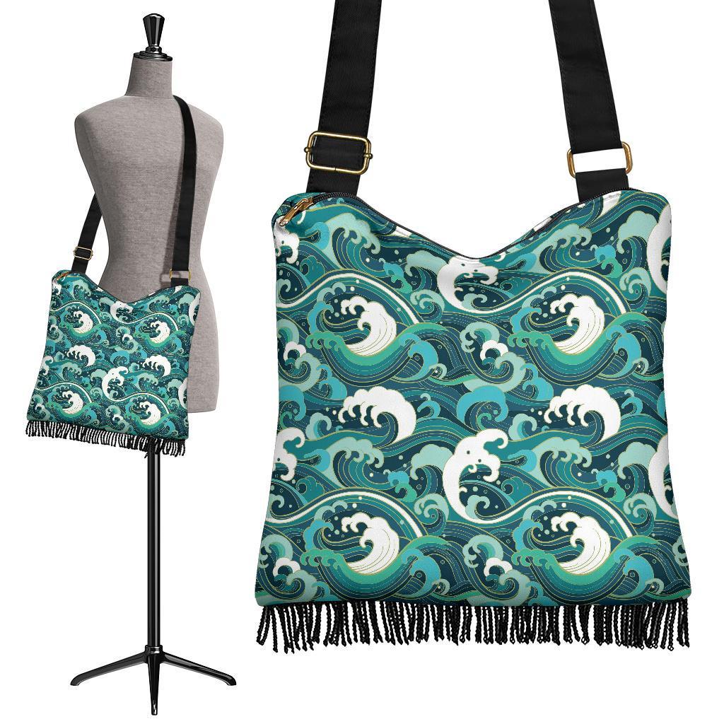 Ocean Wave Pattern Print Crossbody Bags-grizzshop