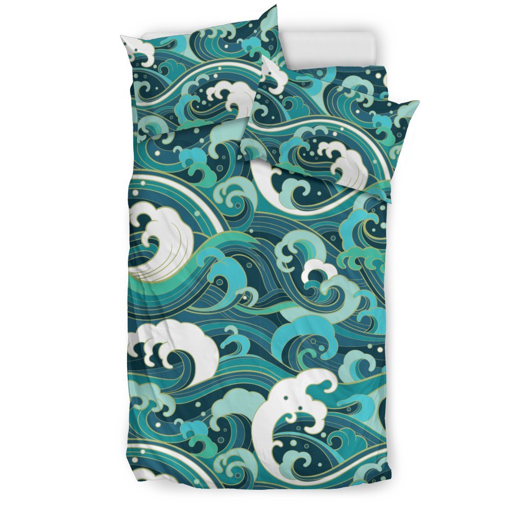 Ocean Wave Pattern Print Duvet Cover Bedding Set-grizzshop