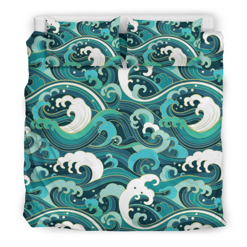 Ocean Wave Pattern Print Duvet Cover Bedding Set-grizzshop