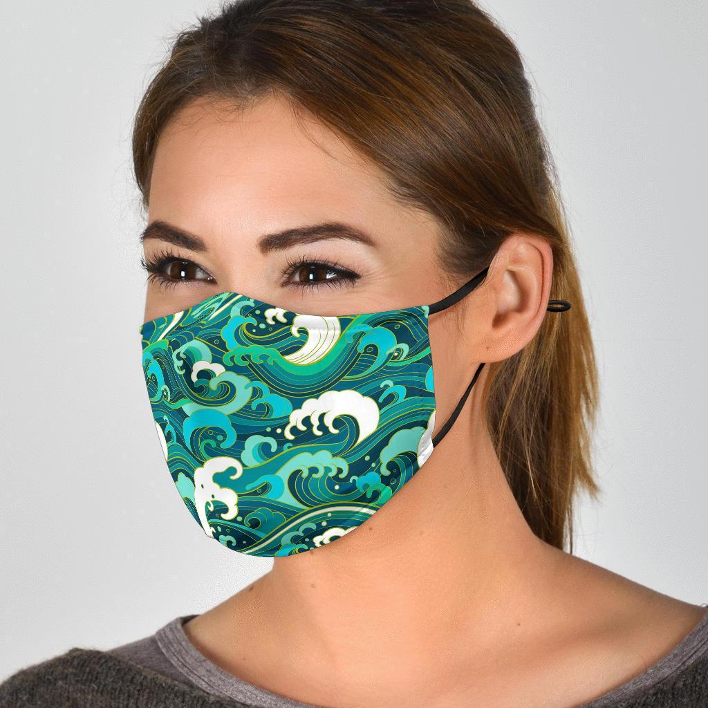 Ocean Wave Pattern Print Face Mask-grizzshop