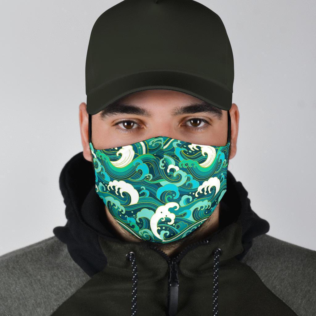 Ocean Wave Pattern Print Face Mask-grizzshop