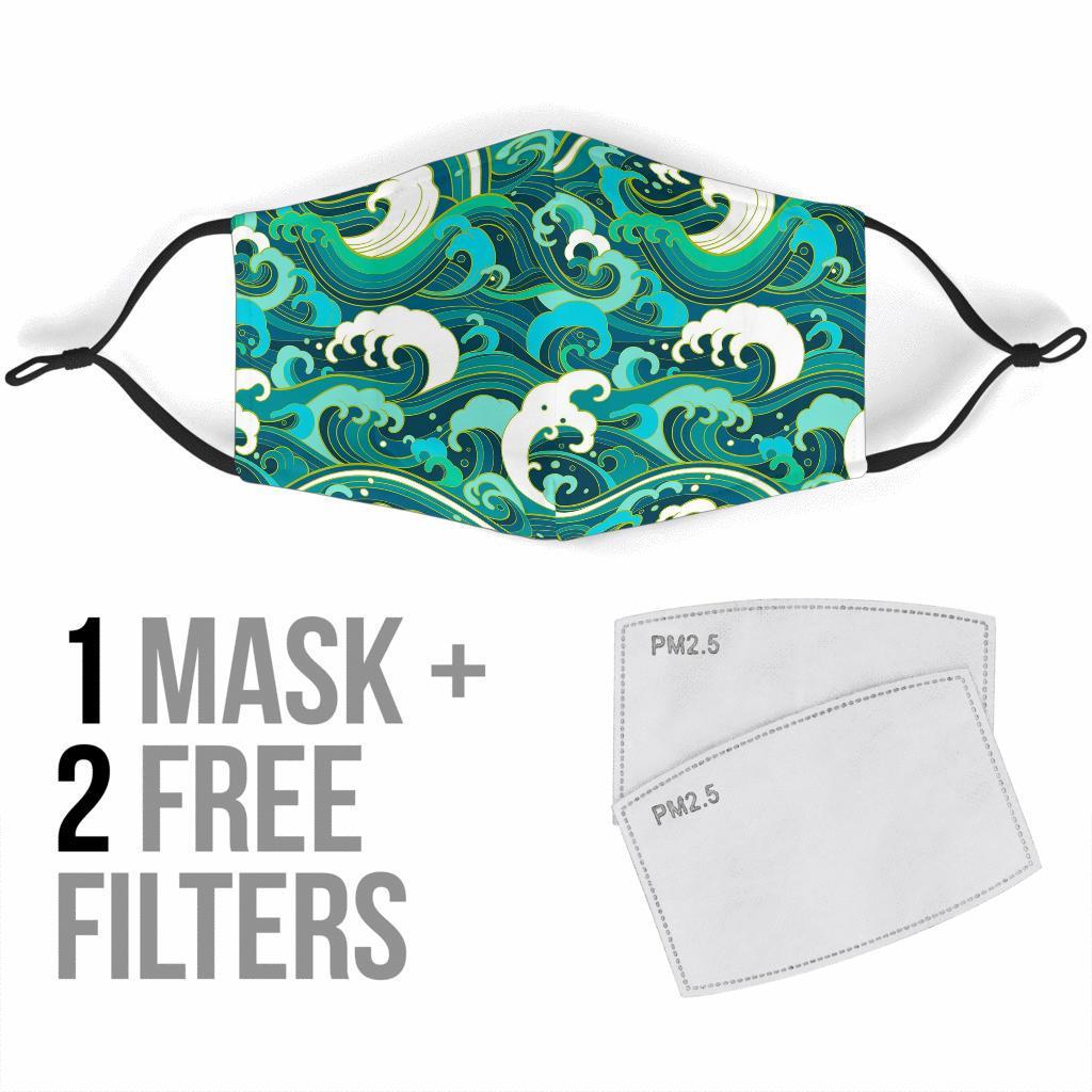 Ocean Wave Pattern Print Face Mask-grizzshop