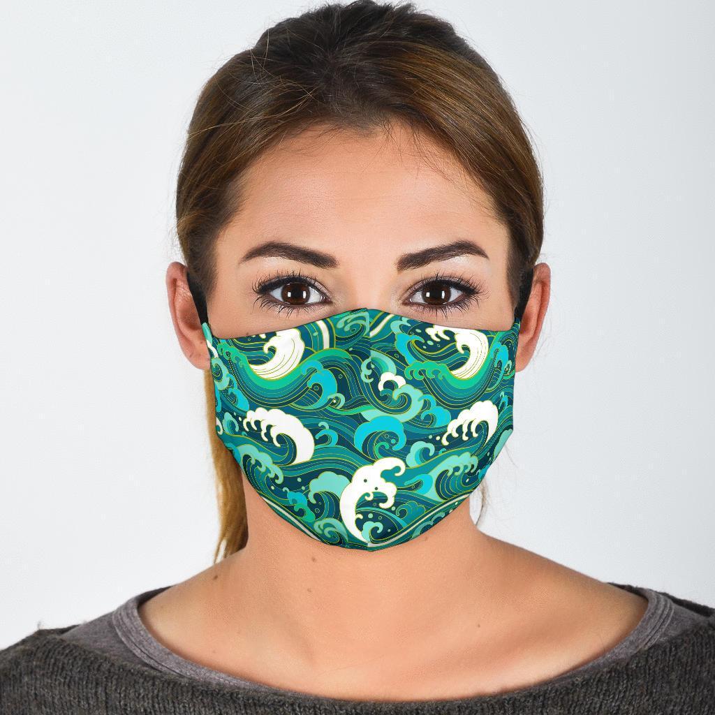 Ocean Wave Pattern Print Face Mask-grizzshop