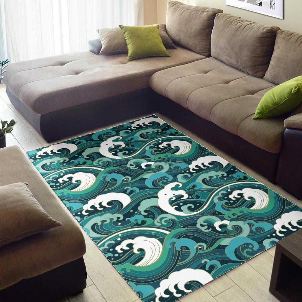 Ocean Wave Pattern Print Floor Mat-grizzshop