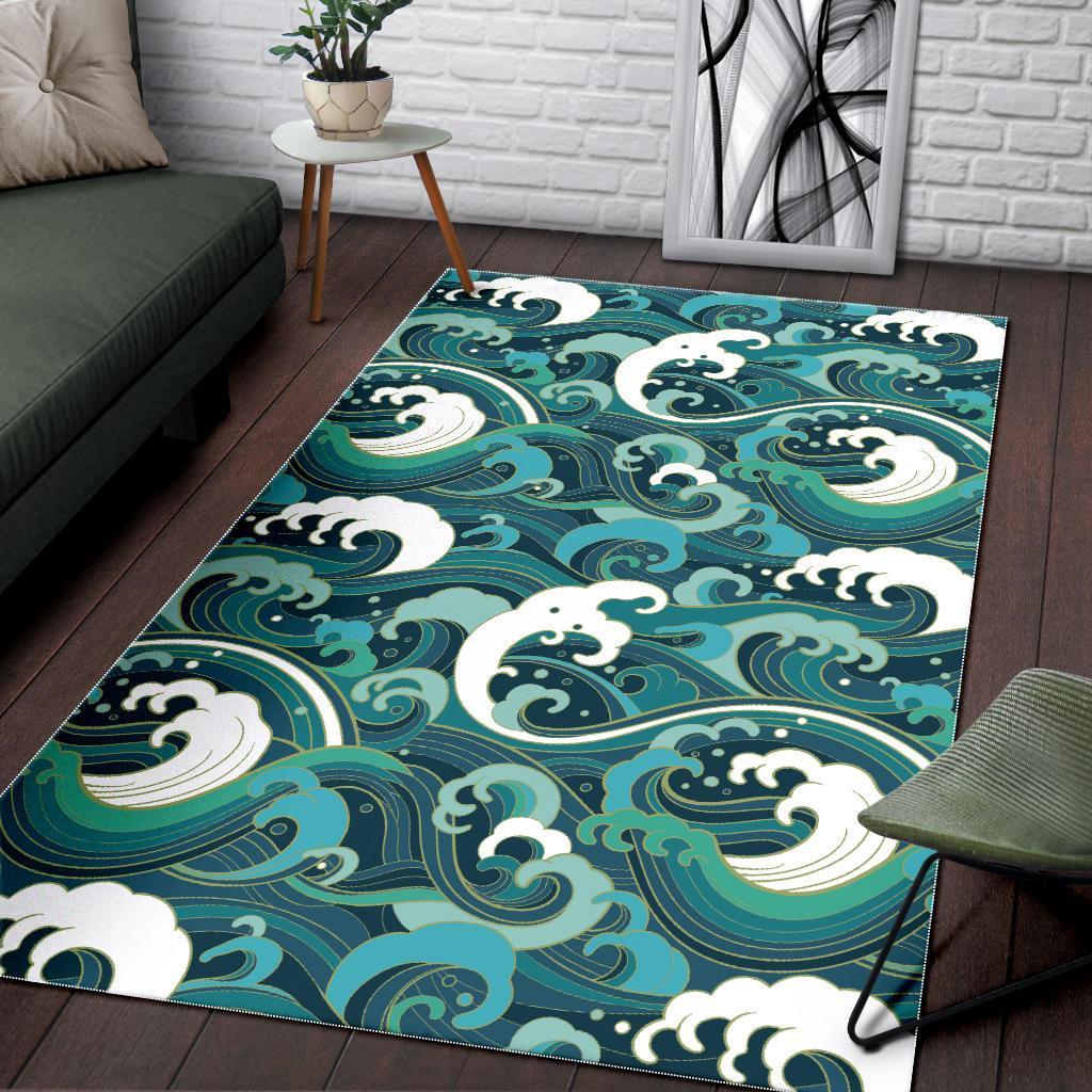 Ocean Wave Pattern Print Floor Mat-grizzshop