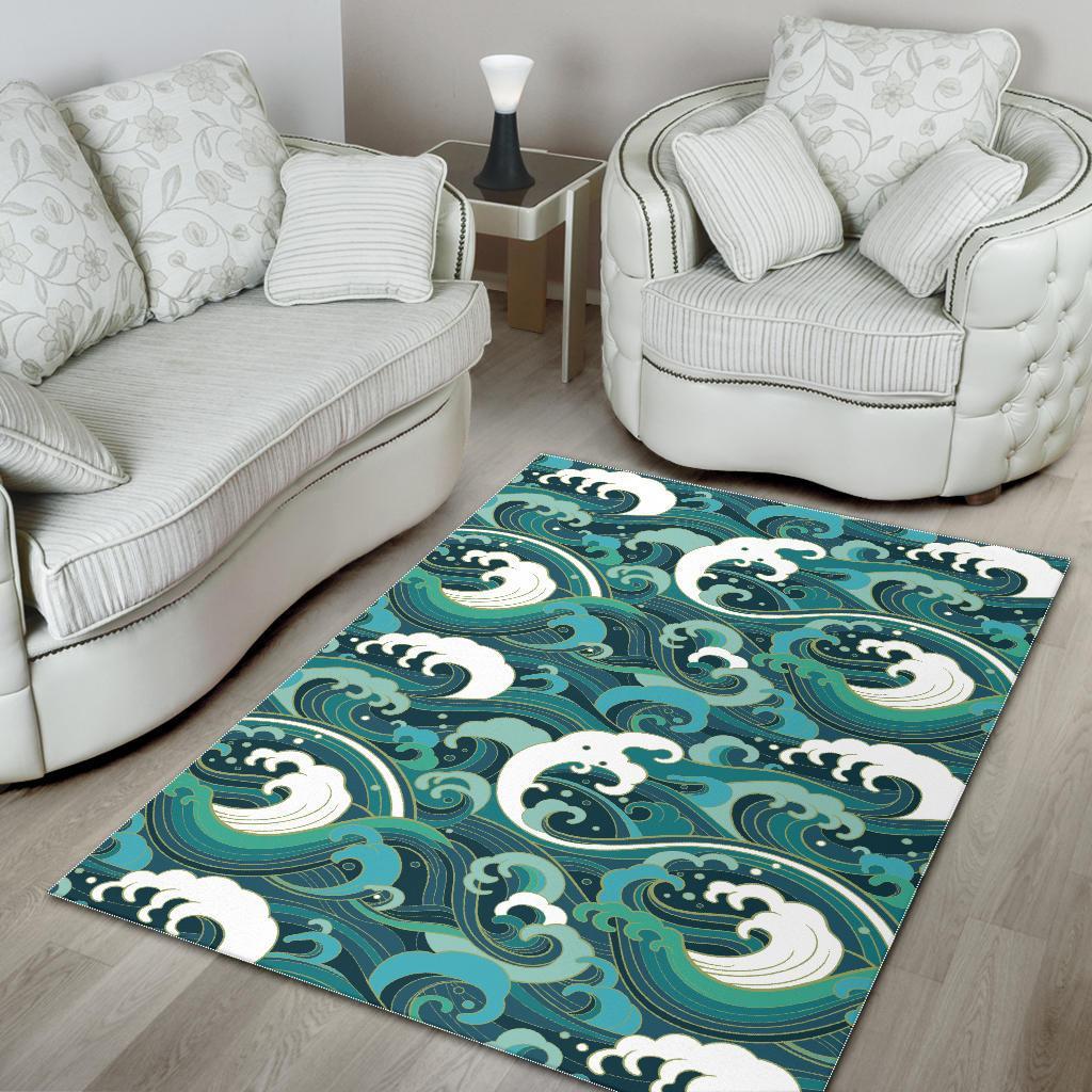 Ocean Wave Pattern Print Floor Mat-grizzshop