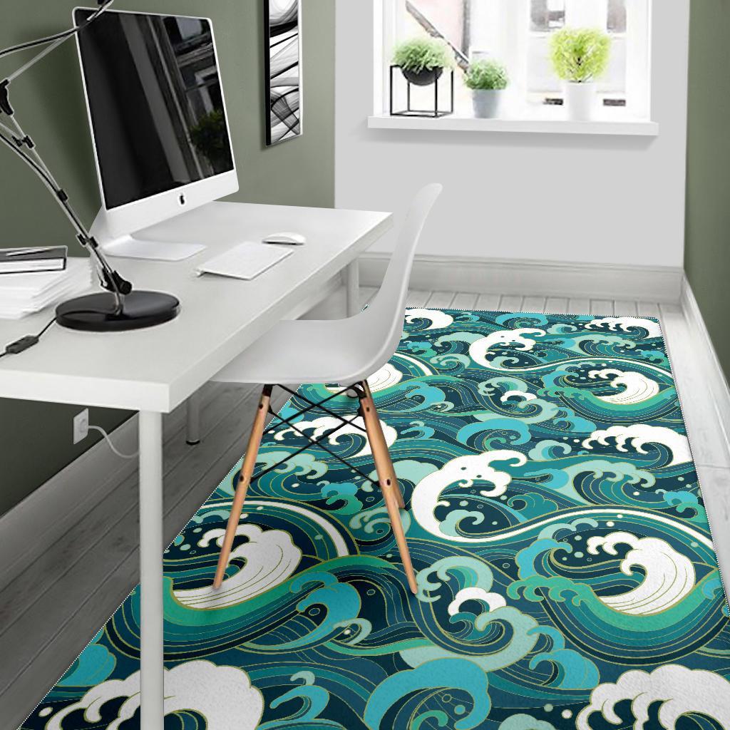 Ocean Wave Pattern Print Floor Mat-grizzshop