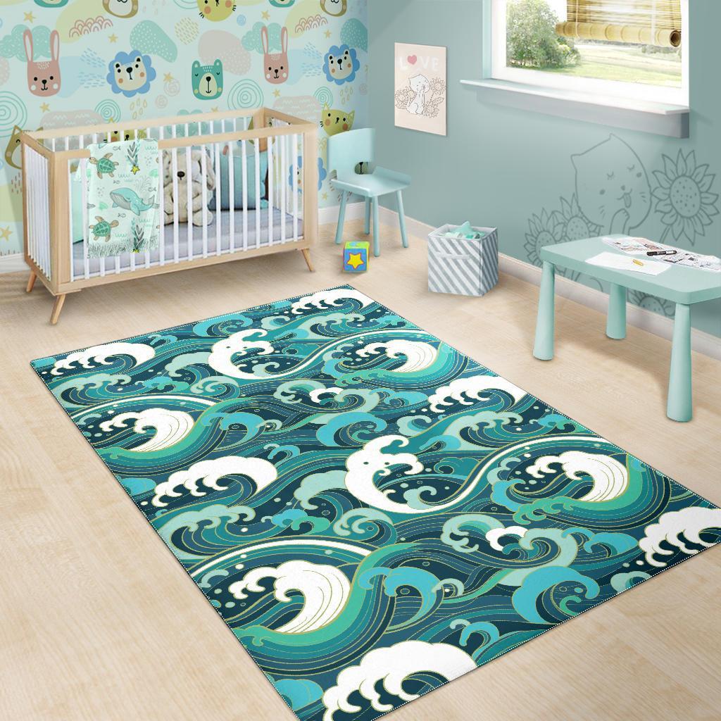 Ocean Wave Pattern Print Floor Mat-grizzshop