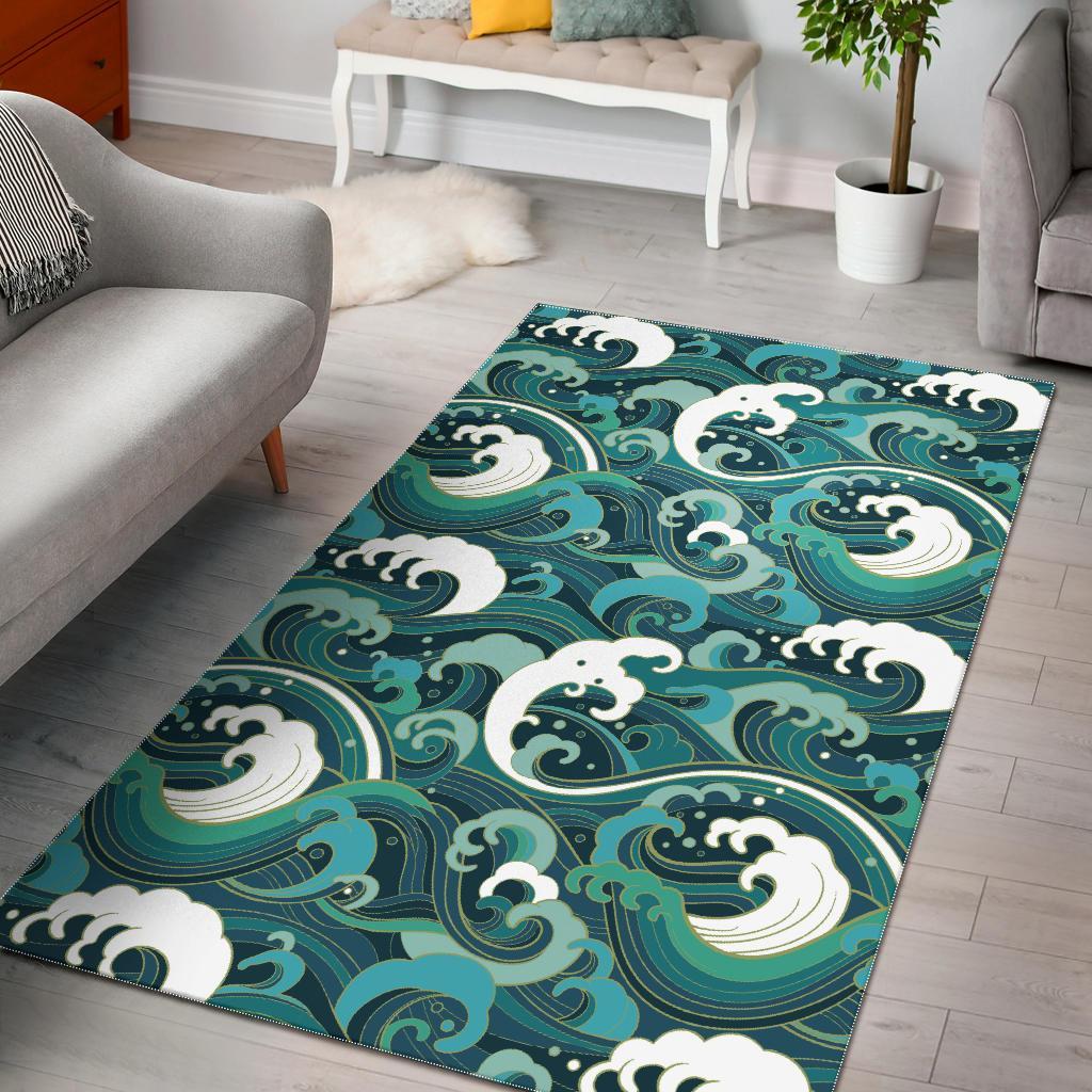 Ocean Wave Pattern Print Floor Mat-grizzshop