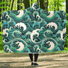 Ocean Wave Pattern Print Hooded Blanket-grizzshop