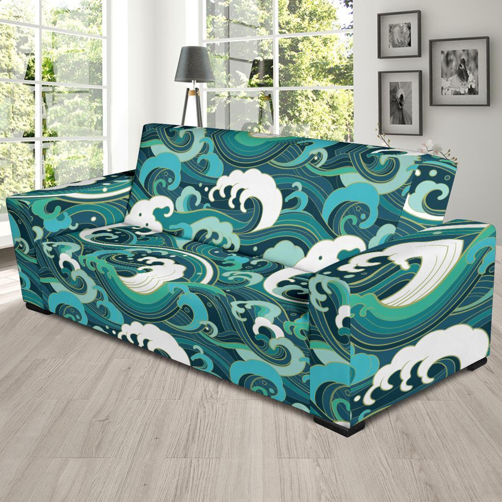 Ocean Wave Pattern Print Sofa Covers-grizzshop