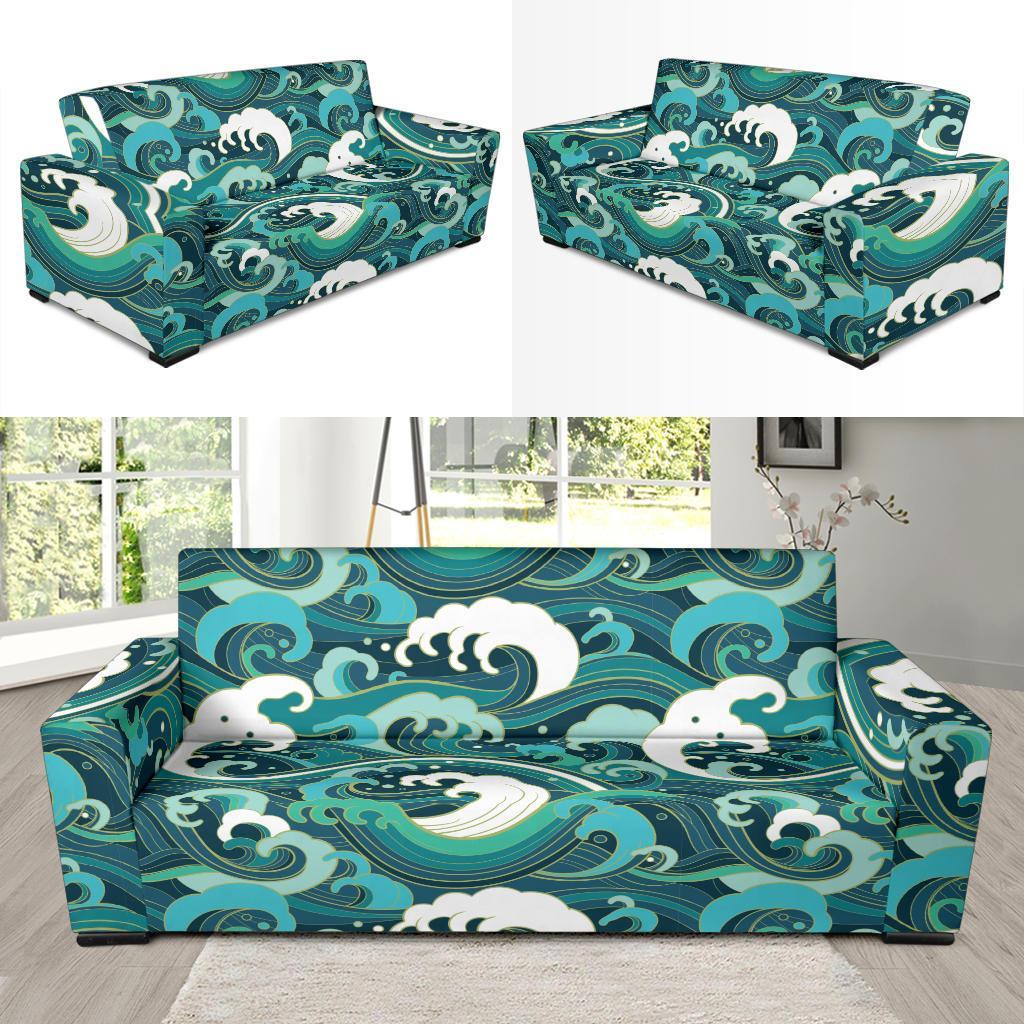 Ocean Wave Pattern Print Sofa Covers-grizzshop