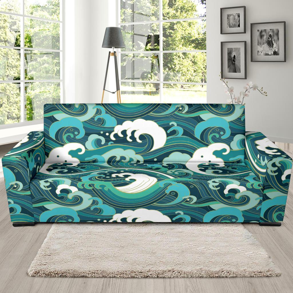 Ocean Wave Pattern Print Sofa Covers-grizzshop