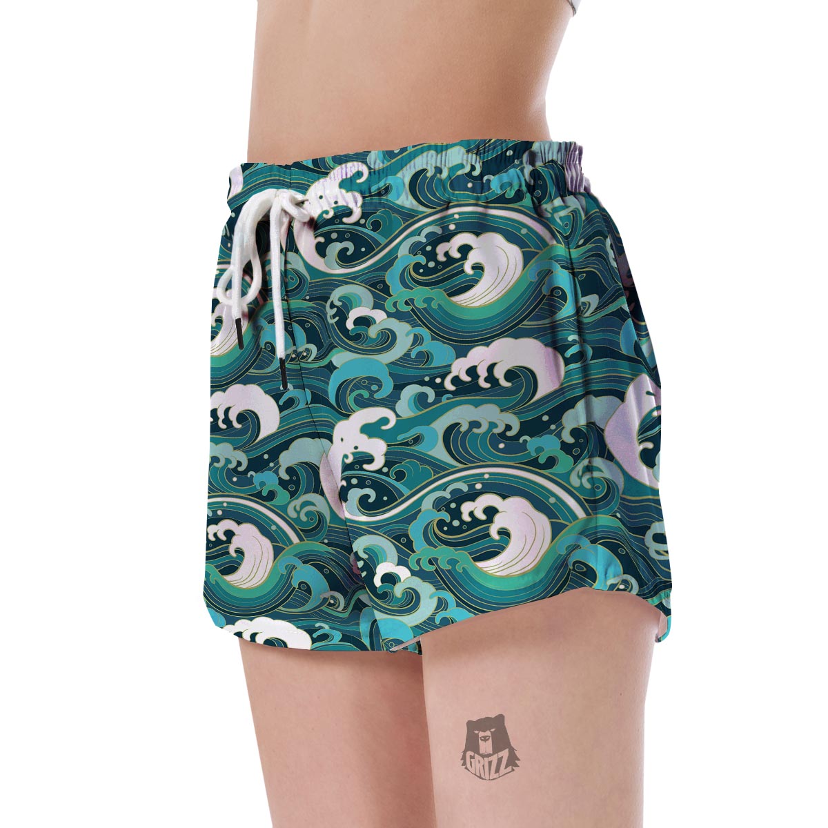 Ocean Wave Pattern Print Women's Shorts-grizzshop