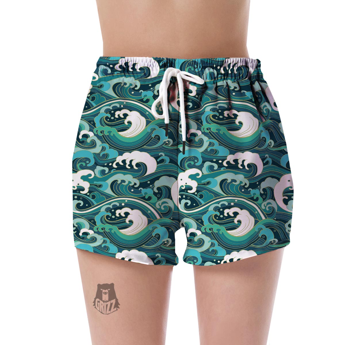 Ocean Wave Pattern Print Women's Shorts-grizzshop