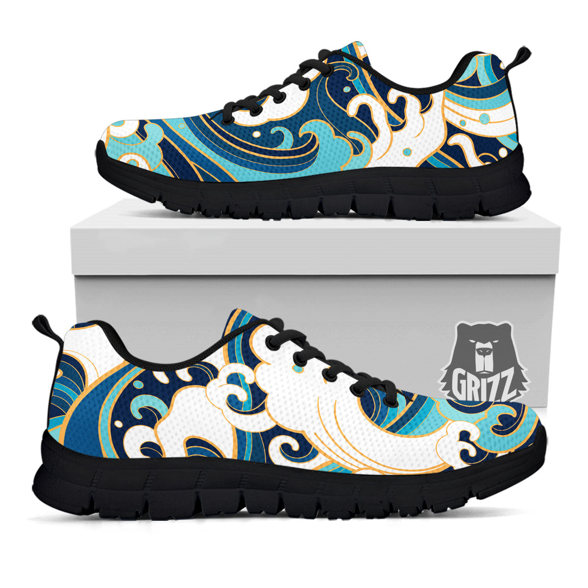 Ocean Wave Print Black Sneaker-grizzshop