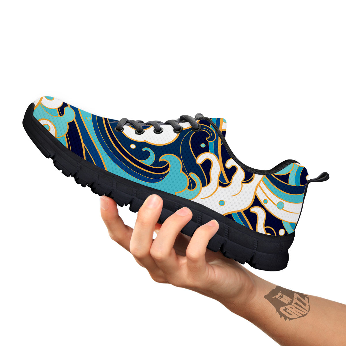 Ocean Wave Print Black Sneaker-grizzshop