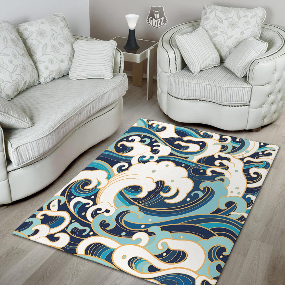 Ocean Wave Print Floor Mat-grizzshop