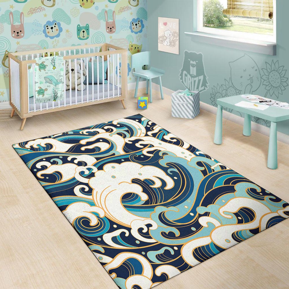 Ocean Wave Print Floor Mat-grizzshop