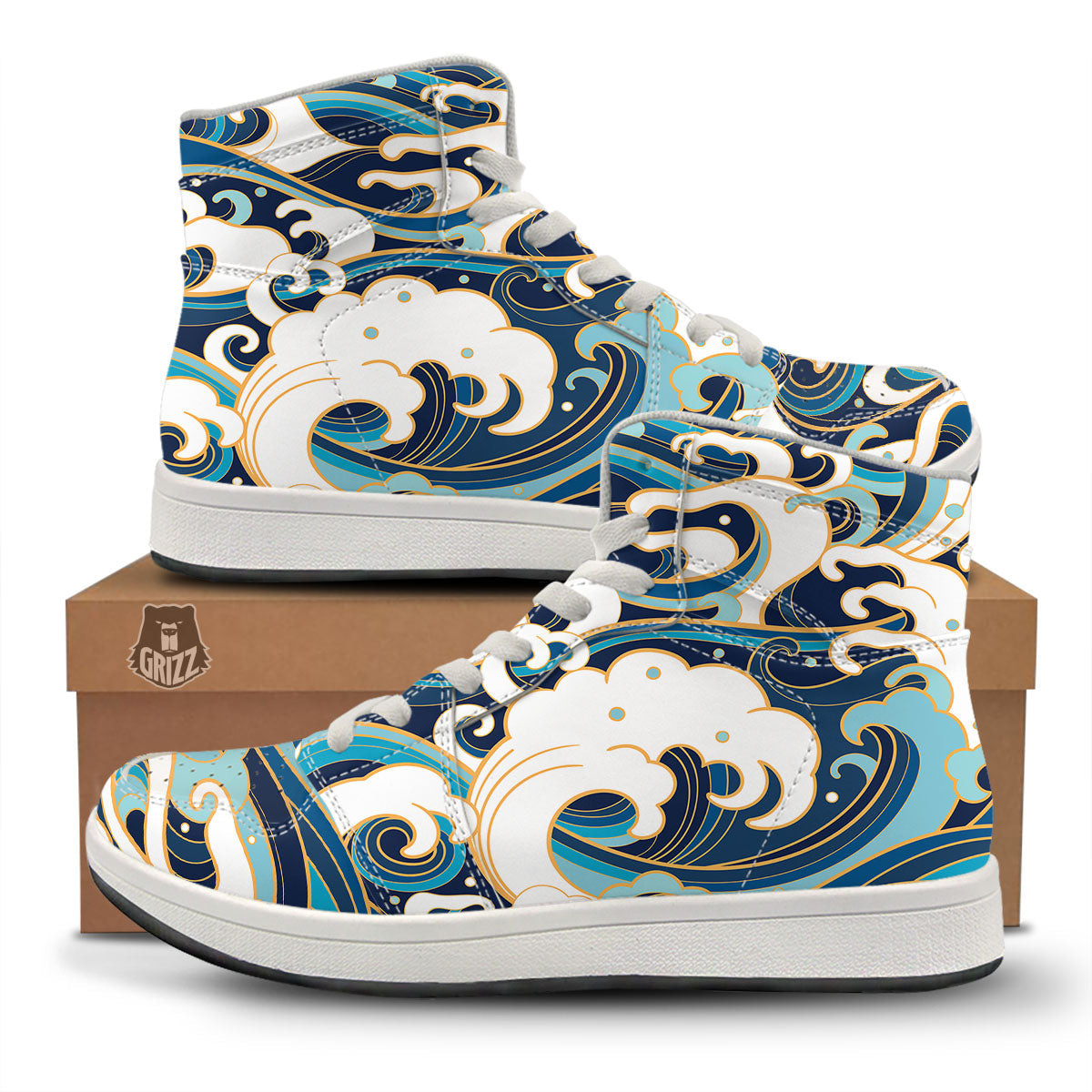Ocean Wave Print High Top Sneakers-grizzshop