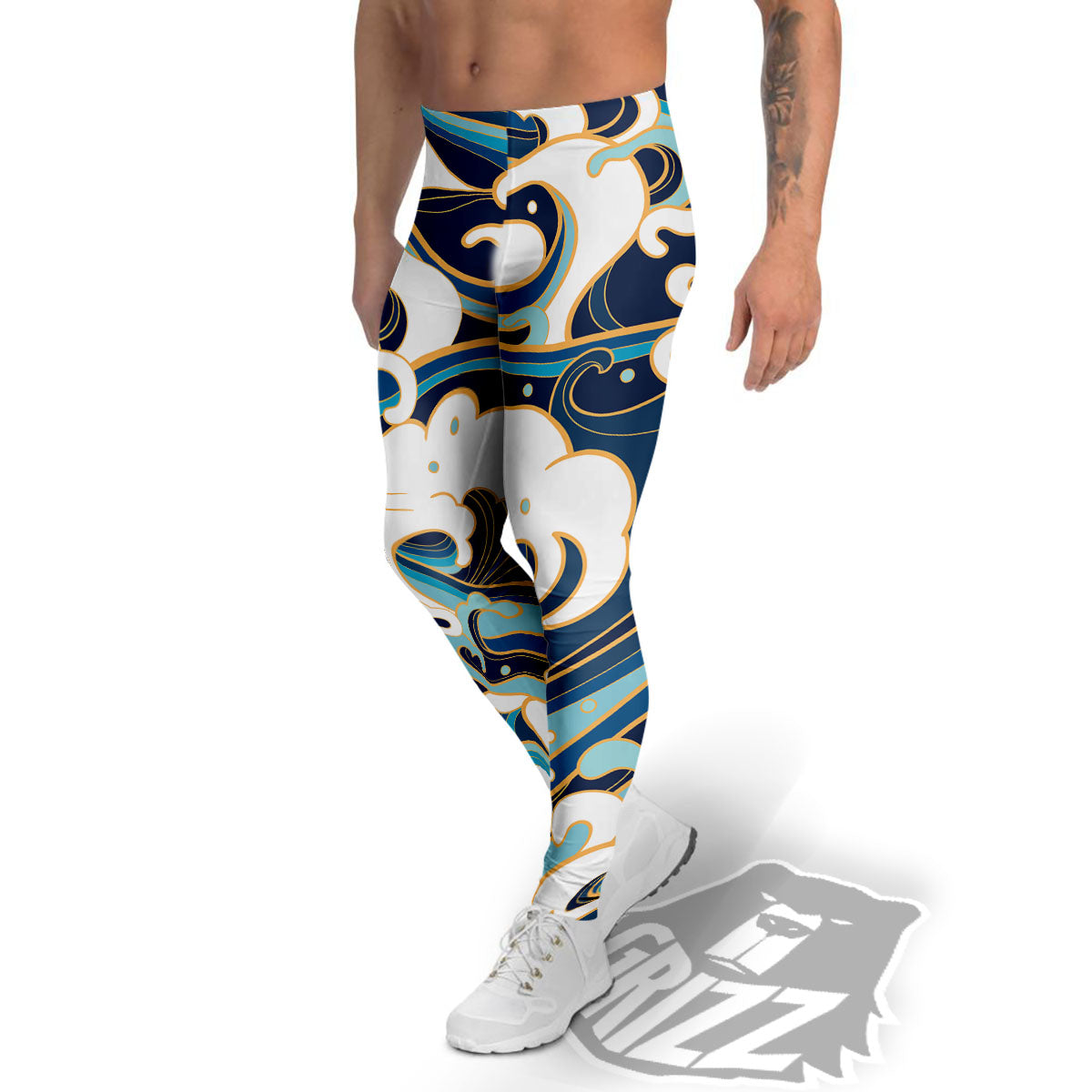 Ocean Wave Print Men's Leggings-grizzshop