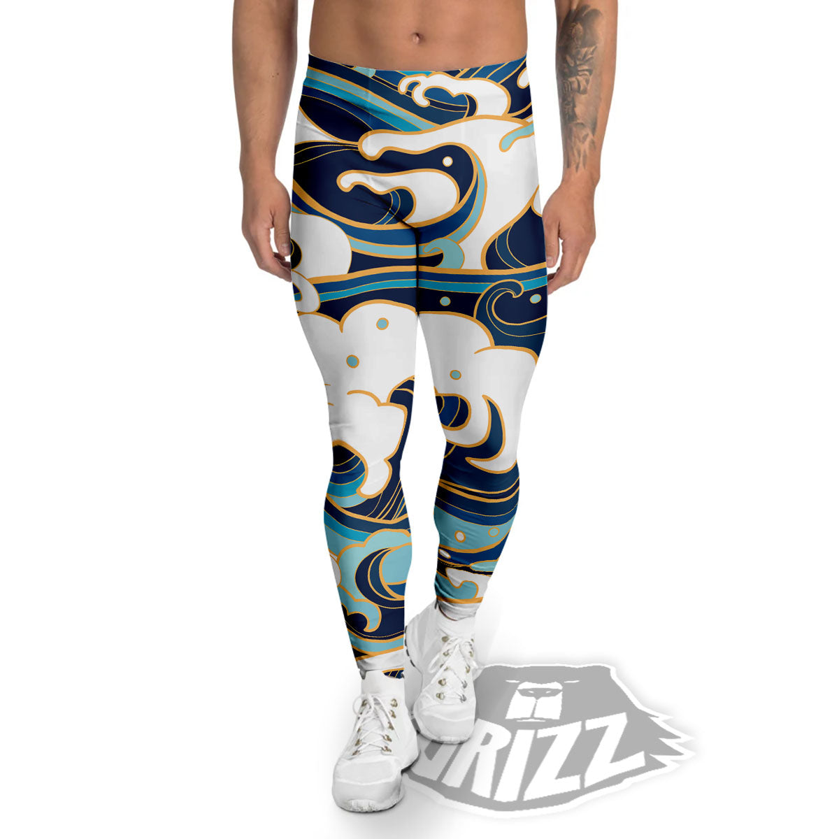 Ocean Wave Print Men's Leggings-grizzshop