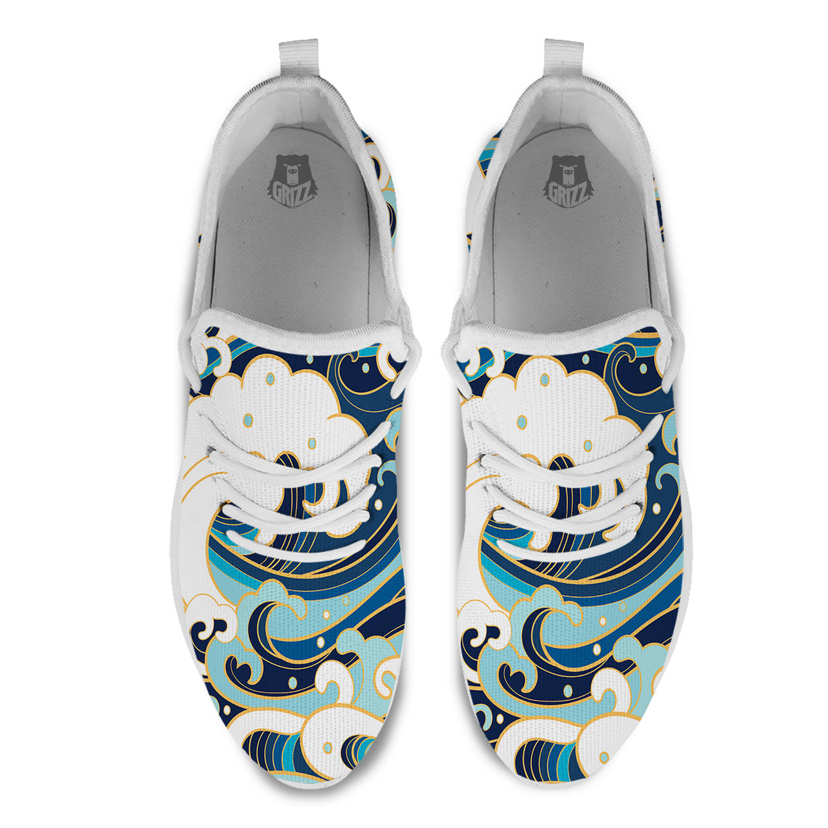 Ocean Wave Print White Athletic Shoes-grizzshop