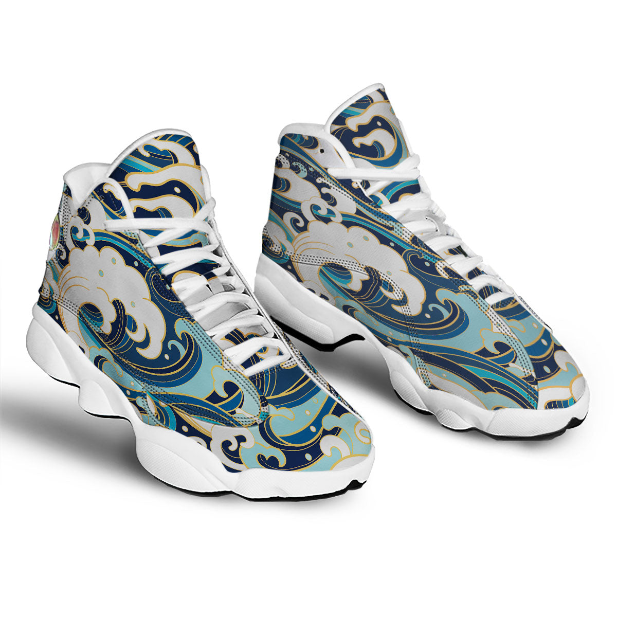 Ocean Wave Print White Basketball Shoes-grizzshop
