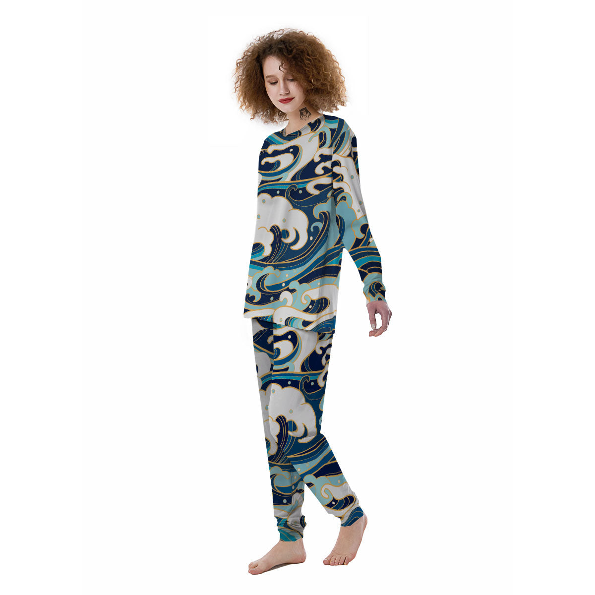 Ocean Wave Print Women's Pajamas-grizzshop