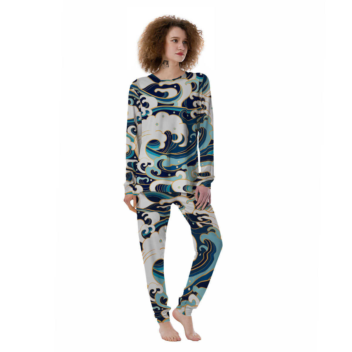 Ocean Wave Print Women's Pajamas-grizzshop