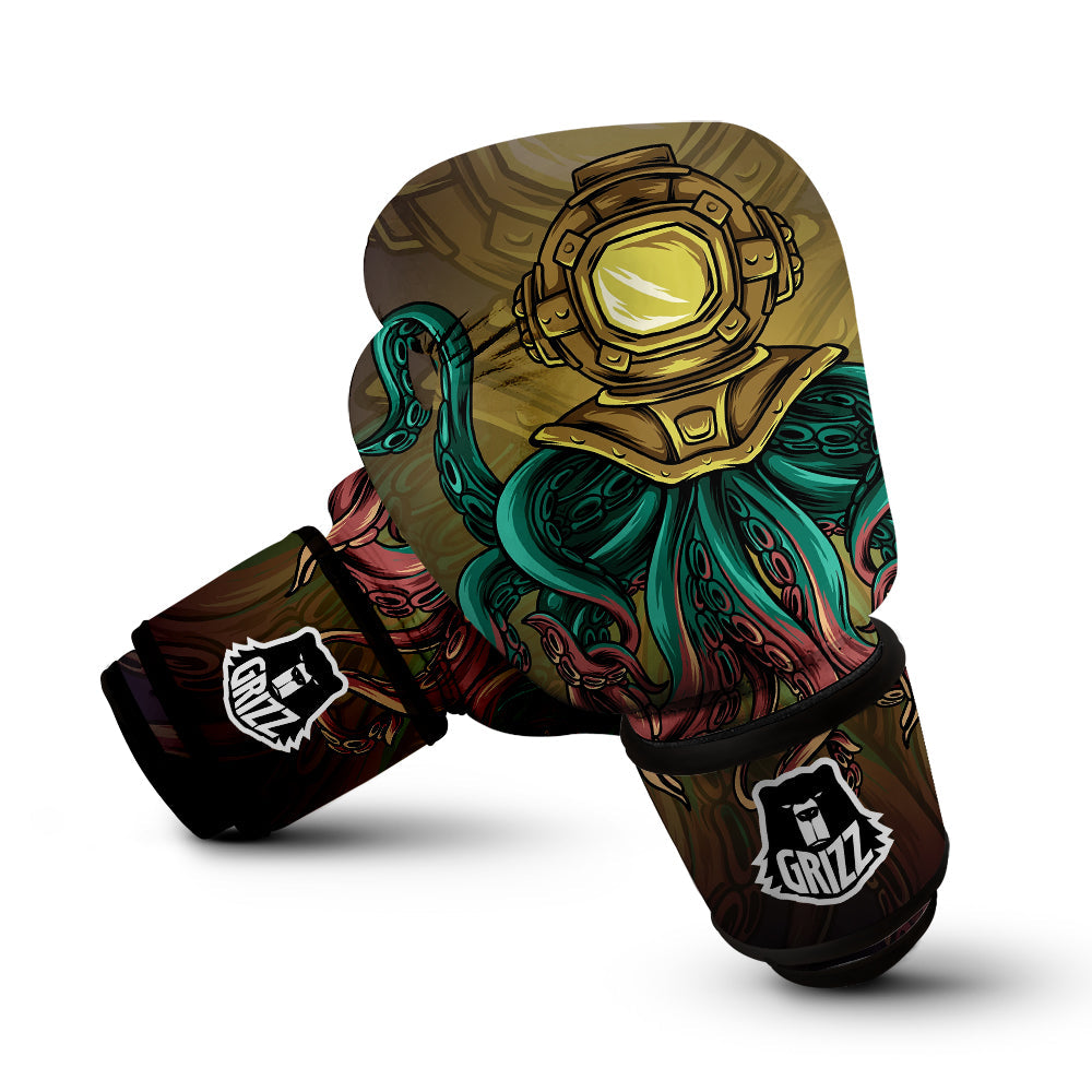 Octopus And Diving Helmet Print Boxing Gloves-grizzshop